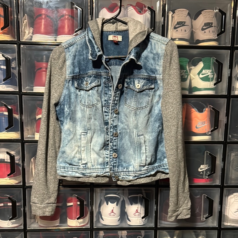 LEI Denim and Gray Fleece Hooded Jacket